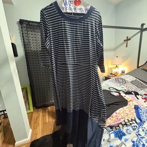 Tommy Hilfiger Navy and White Striped Maxi Dress